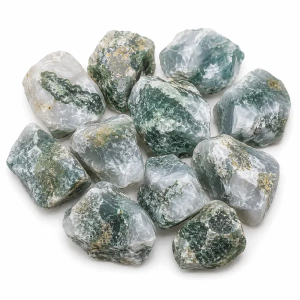 Moss Agate Rough Stones GTI Certified crystal for balance, inner peace and prosperity