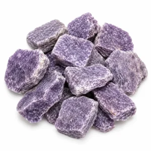 Natural lepidolite rough stone with lilac purple colour and raw crystalline texture