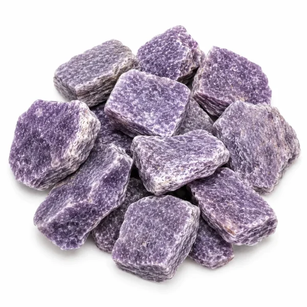 Natural lepidolite rough stone with lilac purple colour and raw crystalline texture