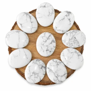 Natural howlite palm stone worry stone with white colour and grey veining