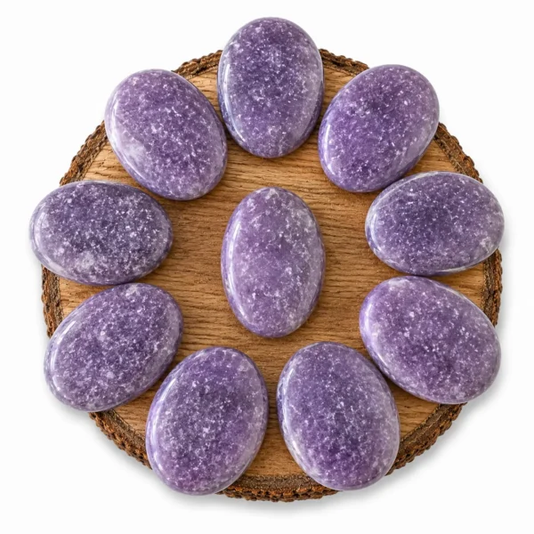 Natural Lepidolite Rune Stones engraved with traditional rune symbols for divination, meditation, and spiritual guidance