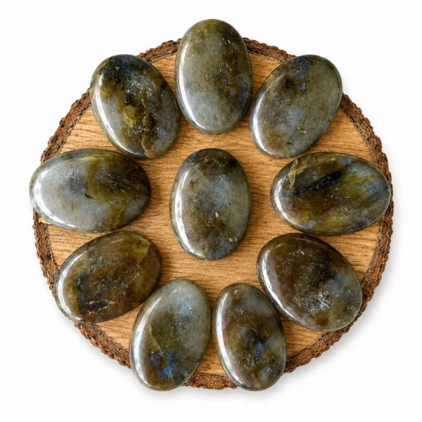 Natural Labradorite Rune Stones engraved with traditional rune symbols for divination, meditation, and spiritual guidance