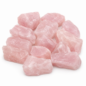 Natural rose quartz rough stone with soft pink colour and raw crystal texture