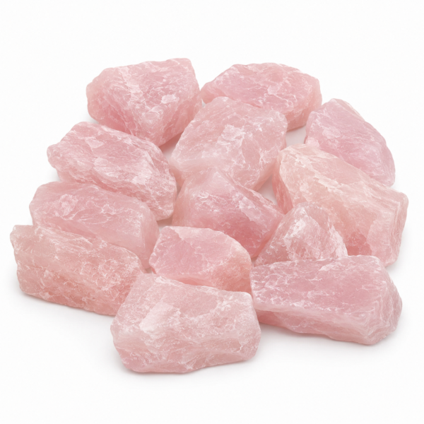 Natural rose quartz rough stone with soft pink colour and raw crystal texture