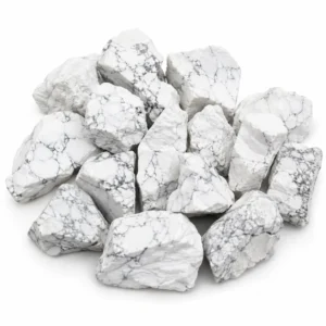 Natural howlite rough stone with white colour, grey veining, and raw texture