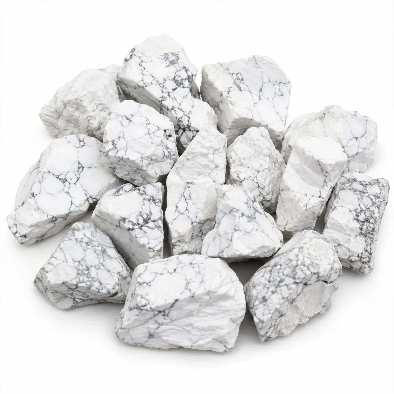Natural Howlite Rough Stone Natural howlite rough stone with white colour, grey veining, and raw texture