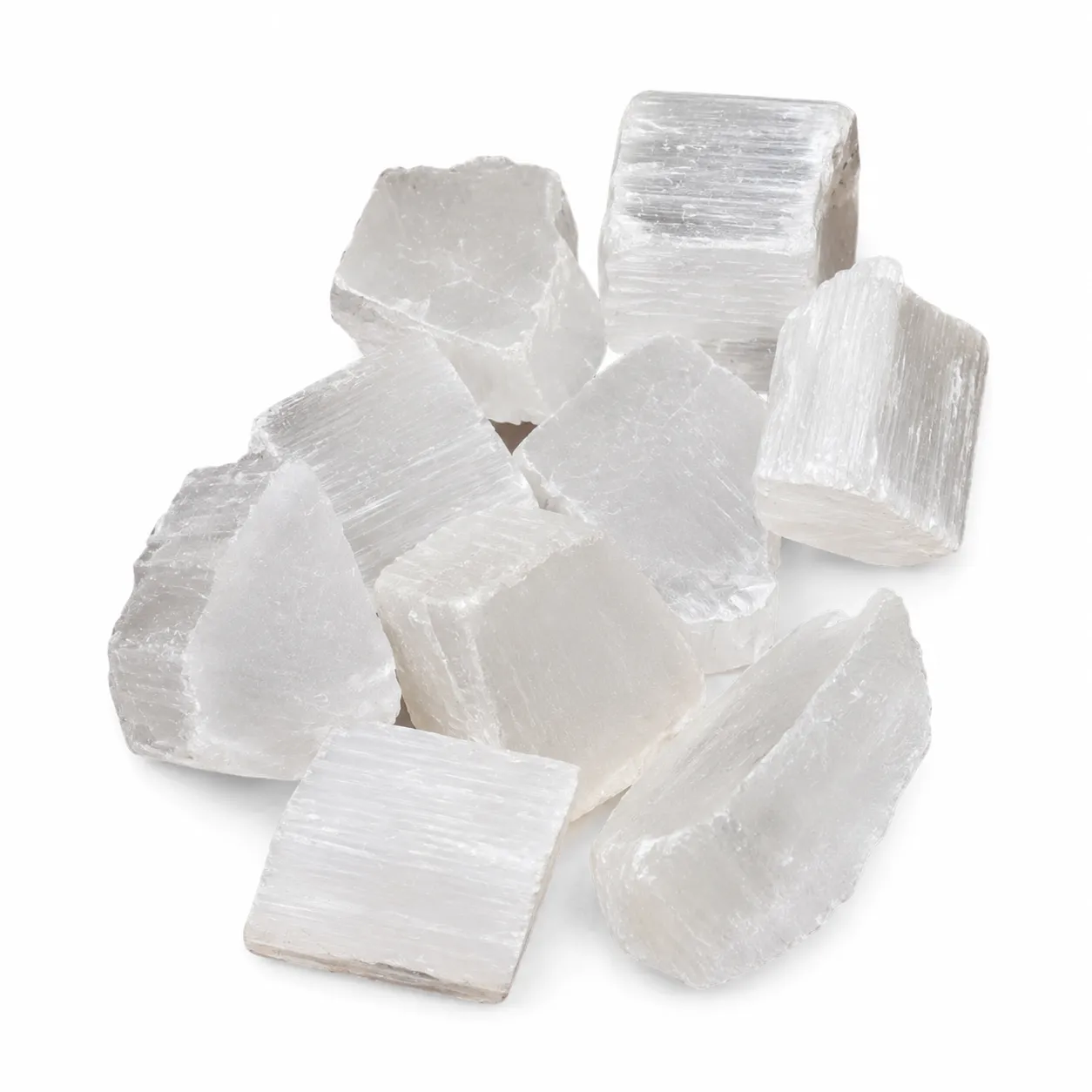 Natural selenite rough stone with translucent appearance and raw crystal texture