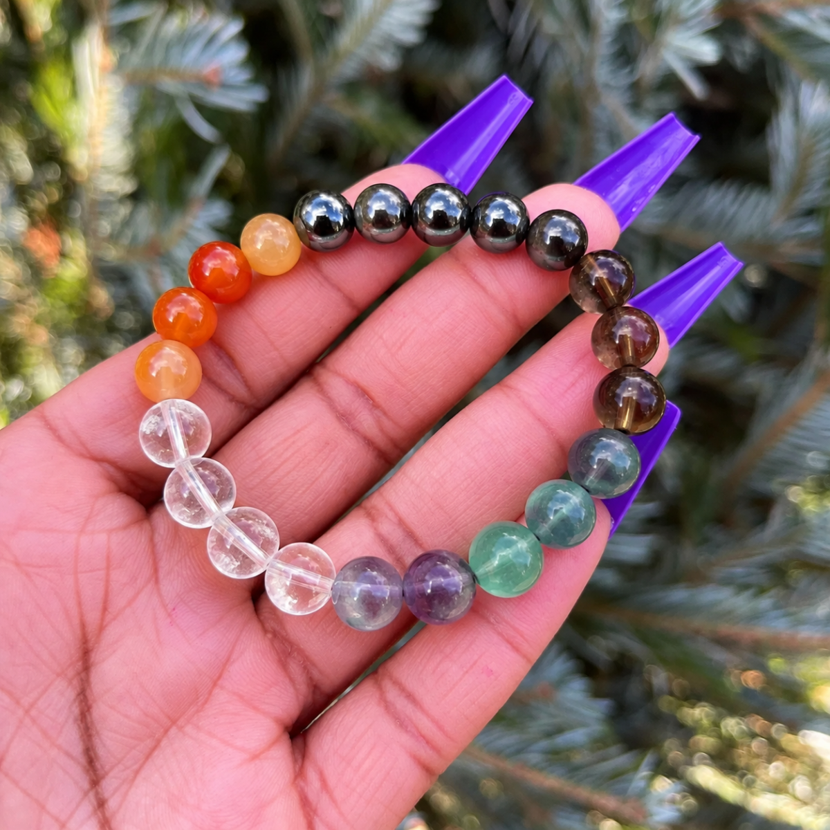 Study Bracelet Combo – Smoky Quartz, Clear Quartz, Hematite, Fluorite & Carnelian - Image 2