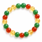 Natural Citrine, Green Aventurine and Carnelian Creativity Crystal Bracelet featuring yellow, green and orange-red round gemstone beads in 8mm and 10mm sizes.