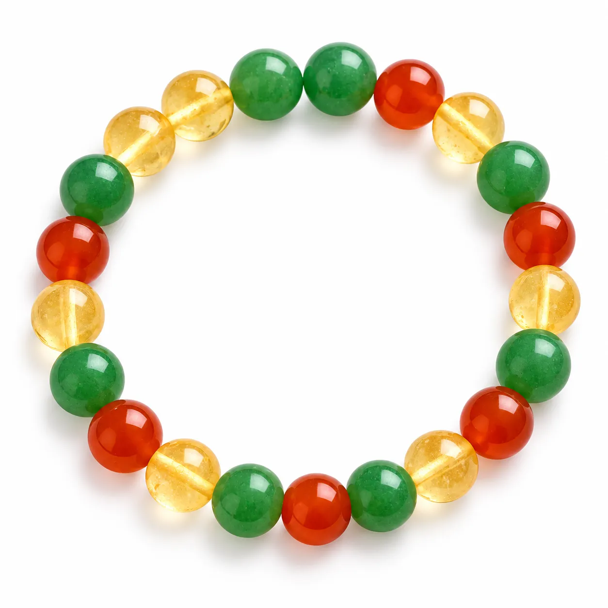 Natural Citrine, Green Aventurine & Carnelian Creativity Crystal Bracelet – Confidence, Inspiration & Positive Energy Natural Citrine, Green Aventurine and Carnelian Creativity Crystal Bracelet featuring yellow, green and orange-red round gemstone beads in 8mm and 10mm sizes.
