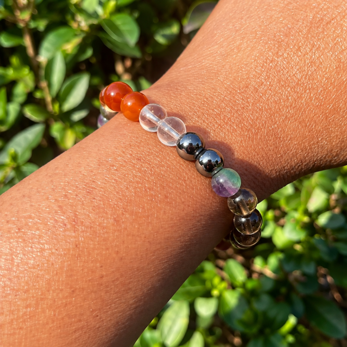 Study Bracelet Combo – Smoky Quartz, Clear Quartz, Hematite, Fluorite & Carnelian - Image 3