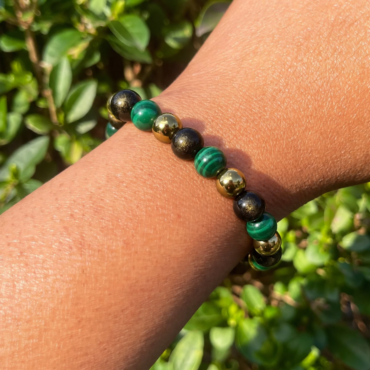 Transformation Crystal Bracelet Combination – Gold Obsidian, Malachite & Gold Hematite - Image 3