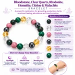 Natural Bloodstone, Clear Quartz, Rhodonite, Hematite, Citrine & Malachite Combination - Diabetes Support Crystal Bracelet - Image 4