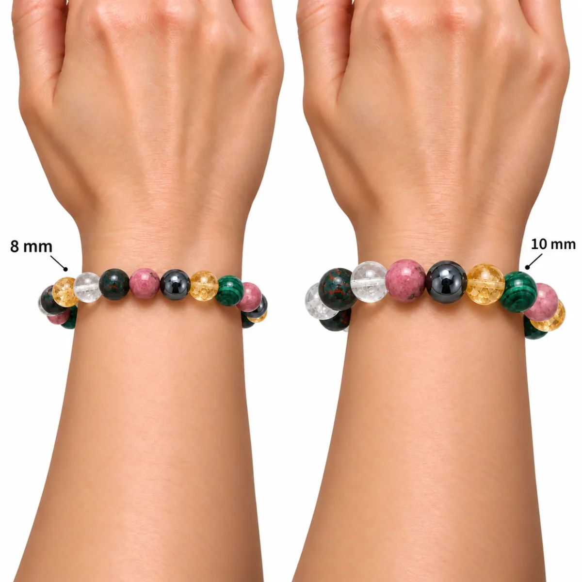 Natural Bloodstone, Clear Quartz, Rhodonite, Hematite, Citrine & Malachite Combination - Diabetes Support Crystal Bracelet - Image 5
