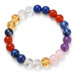 Natural Determination Crystal Bracelet featuring Lapis Lazuli, Carnelian, Clear Quartz, Rose Quartz, Amethyst and Sodalite round gemstone beads in 8mm and 10mm sizes.