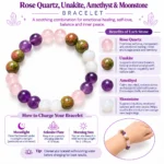 Natural Rose Quartz, Unakite, Amethyst & Moonstone Combination Bracelet - Fertility Crystal Bracelet - Image 4