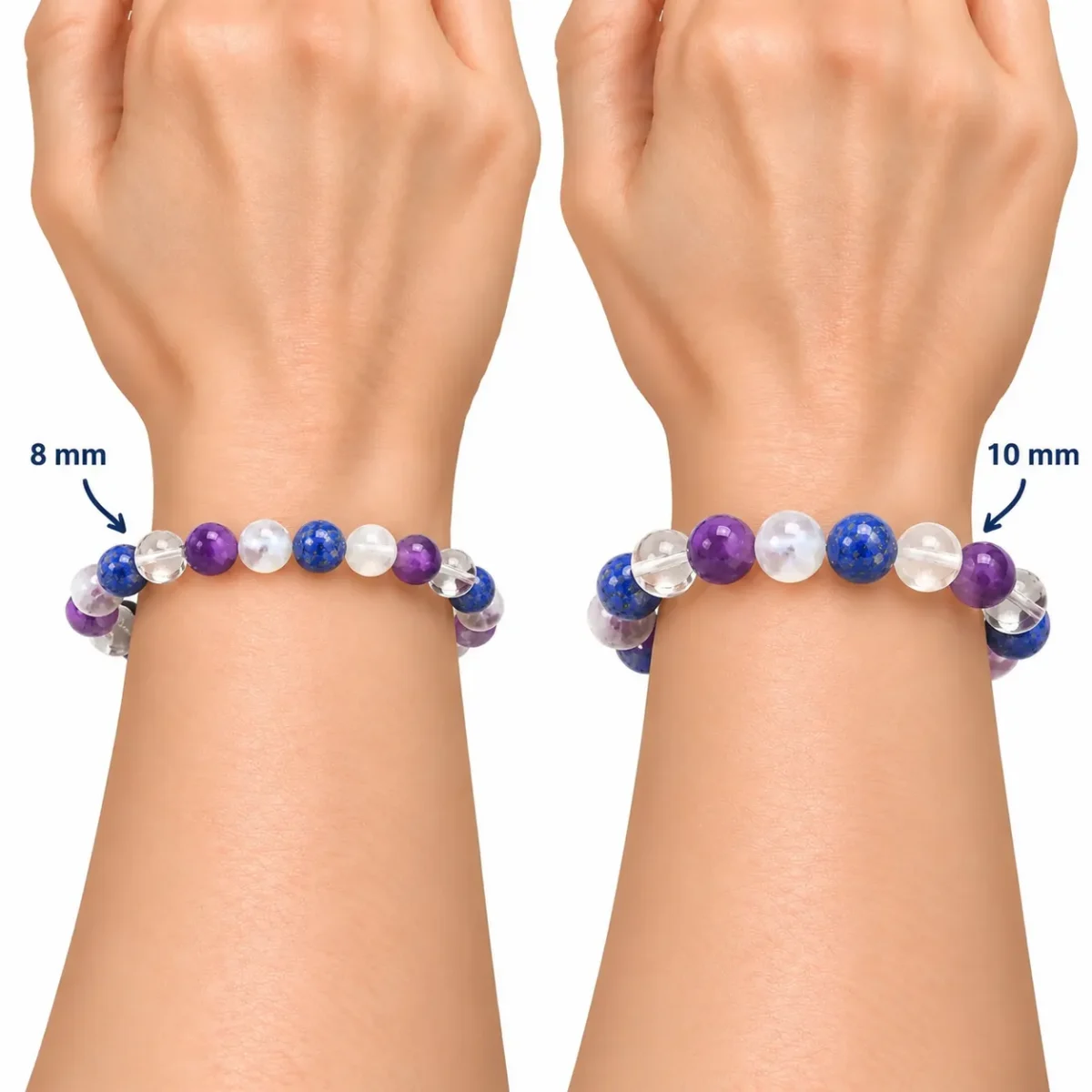 Natural Lapis Lazuli, Amethyst, Moonstone, and Clear Quartz Combination Bracelet For Migraine Support - Image 5