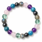 Natural Arthritis & Sciatica Support Crystal Bracelet featuring Rose Quartz, Amethyst, Apatite, Hematite, Fluorite and Labradorite round gemstone beads.