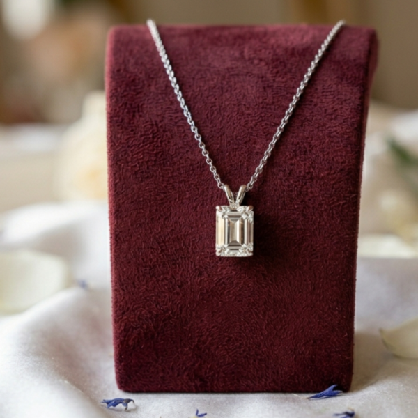 emerald cut diamond pendant lab grown CVD diamond IGI certified