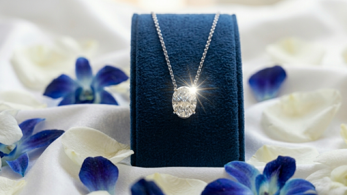 oval cut diamond pendant lab grown diamond IGI certified necklace