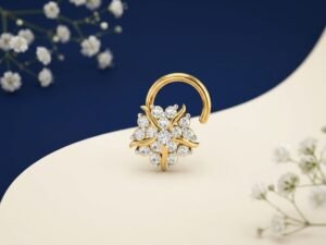 Blooming Leaf Diamond Nose Ring featuring leaf-inspired detailing with sparkling diamonds in an elegant design.