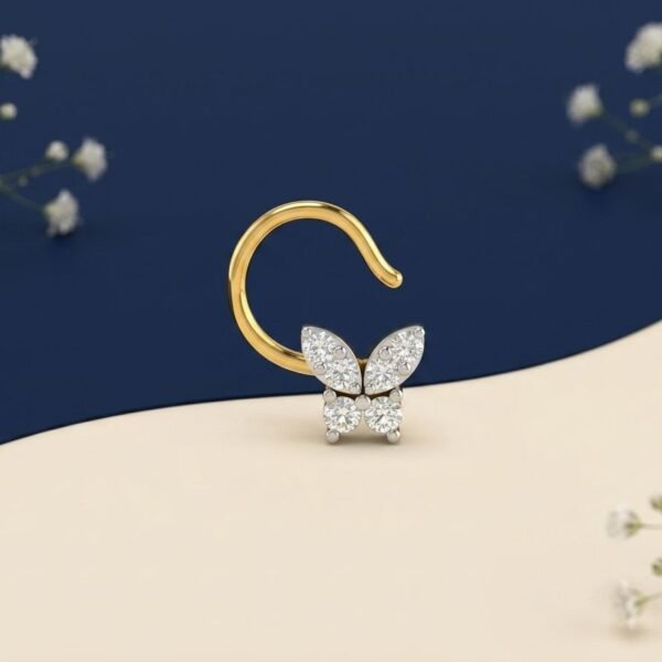 Flutter Luxe Diamond Nose Ring for Women featuring a delicate butterfly-inspired design with sparkling diamonds.