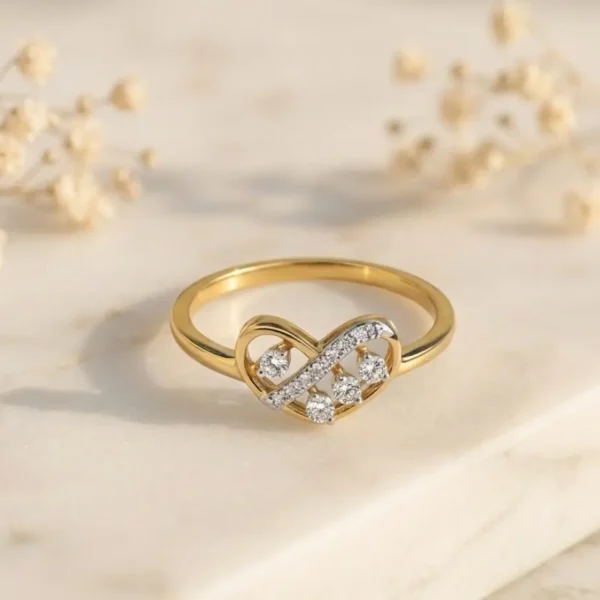 Heart cluster diamond ring in gold featuring a sparkling heart-shaped diamond arrangement