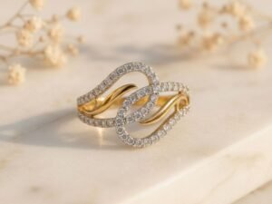 Infinity Wave Diamond Ring featuring a flowing infinity-inspired wave design with sparkling diamonds.