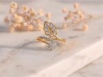 Leaf and blossom diamond ring with lab grown diamonds and nature-inspired design