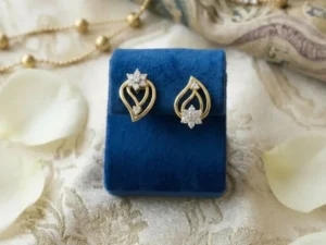 Leaf Cut Diamond Stud Earring featuring a delicate leaf-shaped diamond design with elegant sparkle.