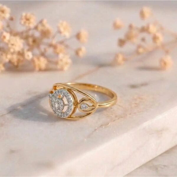 Radiant halo bloom lab grown diamond engagement ring with oval center stone and triple-row gold pavé band.