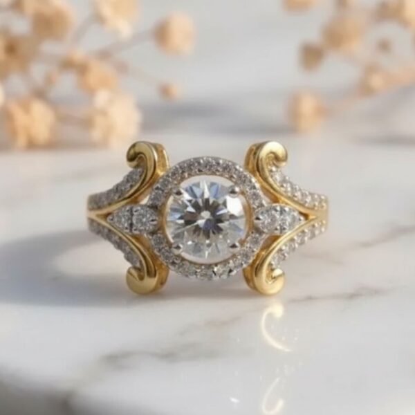 Royal Bloom Halo Diamond Ring featuring a floral-inspired halo design with sparkling diamonds in an elegant setting.