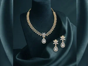 Royal Floral Drop Diamond Necklace Set with floral-inspired diamond motifs, cascading drop details, and matching earrings.