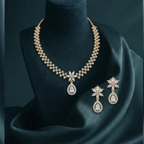 Royal Floral Drop Diamond Necklace Set with floral-inspired diamond motifs, cascading drop details, and matching earrings.