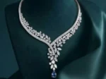 Sapphire Vine Elegance Diamond Necklace Set | Elegant Diamond Set - Image 4