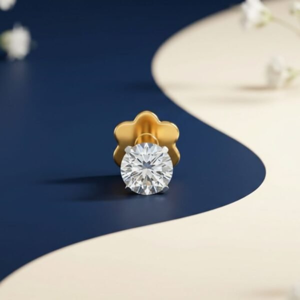 Single Stone Diamond Nose Pin featuring a classic solitaire diamond in a sleek and elegant setting.
