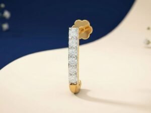 Sleek Curve Diamond Nose Pin featuring a smooth curved design accented with sparkling diamonds.