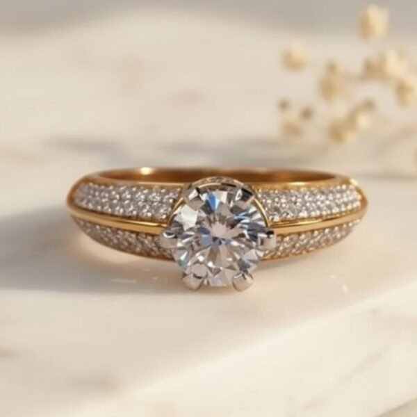 Split Shank Pavé Solitaire Ring featuring a sparkling solitaire diamond with a pavé-set split shank band.