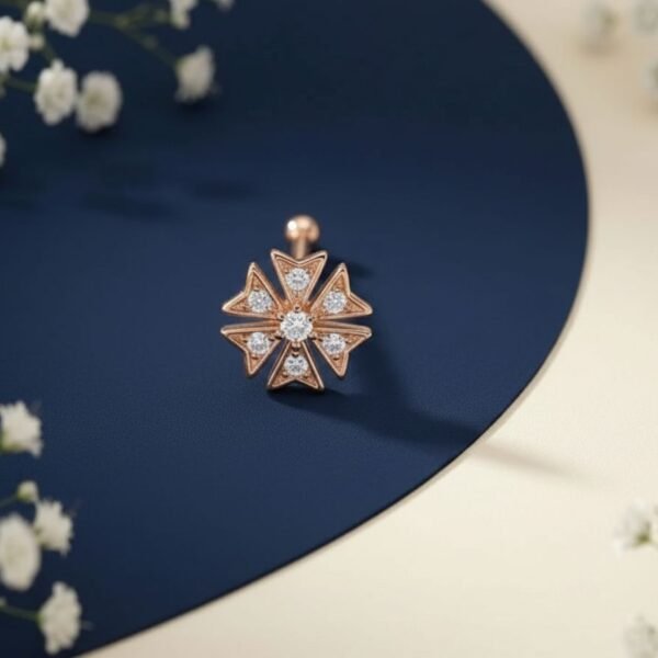 Starburst Diamond Nose Pin featuring a radiant star-inspired design with sparkling diamonds.