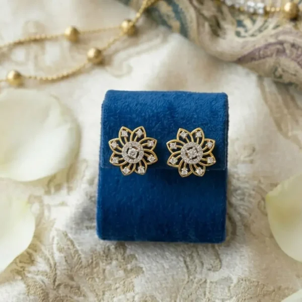 Sunflower Floral Diamond Stud Earrings featuring sunflower-inspired floral motifs with sparkling diamonds.