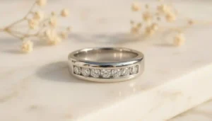 Elegant diamond band ring with a timeless design and brilliant sparkle for everyday wear or special occasions.