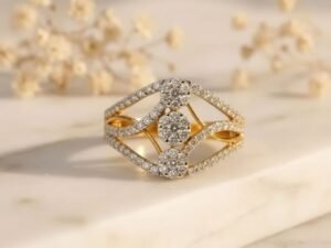 Triple Cluster Split Shank CVD Diamond Ring featuring three sparkling diamond clusters with an elegant split shank band.