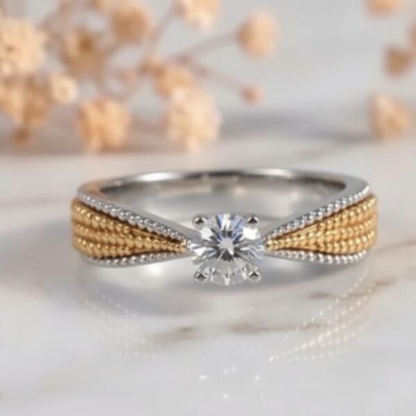 Vintage Beaded Solitaire Diamond Ring featuring a sparkling solitaire diamond with intricate beaded detailing.