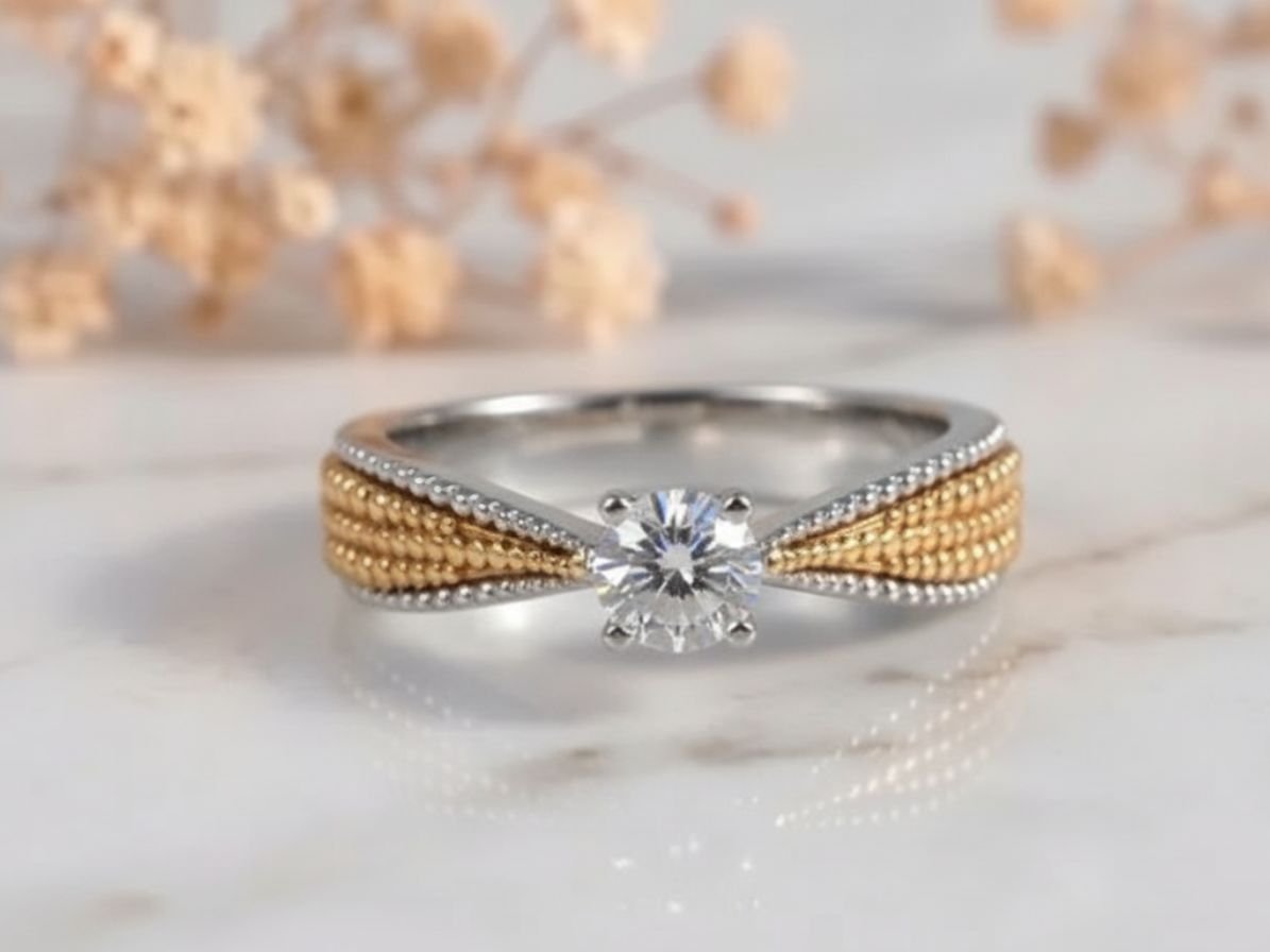 Vintage Beaded Solitaire Diamond Ring Vintage Beaded Solitaire Diamond Ring featuring a sparkling solitaire diamond with intricate beaded detailing.