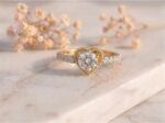 Vintage heart halo lab grown diamond engagement ring with sparkling center stone