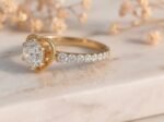 Vintage heart halo lab grown diamond engagement ring with sparkling center stone