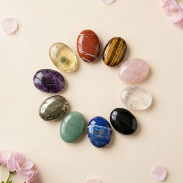 Healing crystal palm stone smooth polished gemstone for meditation and stress relief
