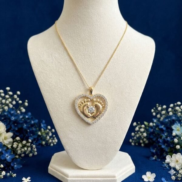 Eternal Baby Feet Lab Grown Diamond Pendant front side top angled views