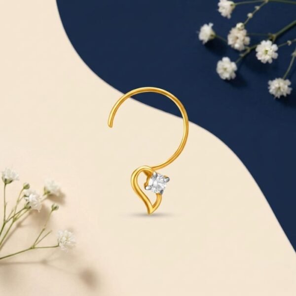 Heart Drop Lab Grown Diamond Nose Ring front side top angled view