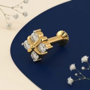 “Royal Clover Lab Grown Diamond Nose Pin with elegant clover-inspired diamond design displayed from multiple angles.”